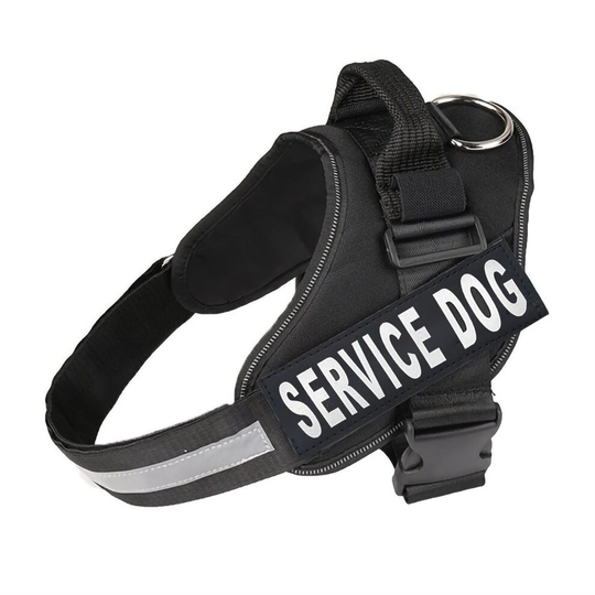 (Black, L) JS One Adjustable Service Dog Vest D-Ring Harness with Reflective Outdoor Pet Vest, Safety Handle Bands Comfortable Dog Walking Lightweight