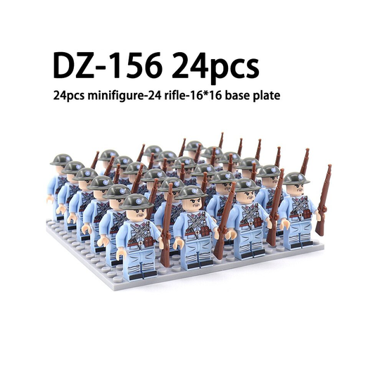 (DZ-156 - 24pcs) Minifigures 24pcs Military Building Blocks Eight-nation Phalanx Assembling WW2 Military Games Sand Tables Collections 16