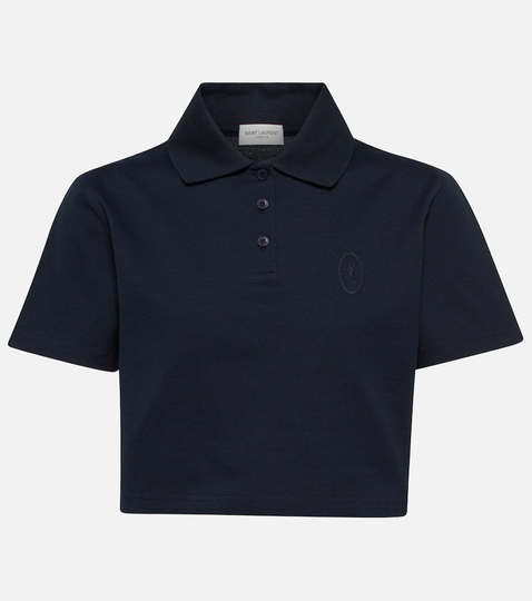Cotton piqué cropped polo shirt