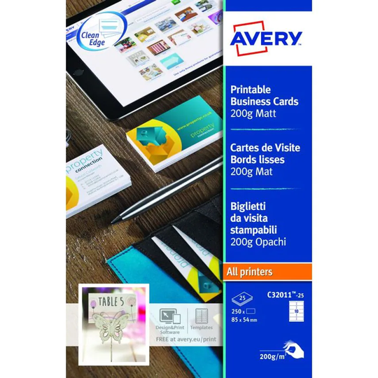 Avery Business Card Single Sided 10 Per Sheet 200gsm Matt (Pack 250) C32011-25