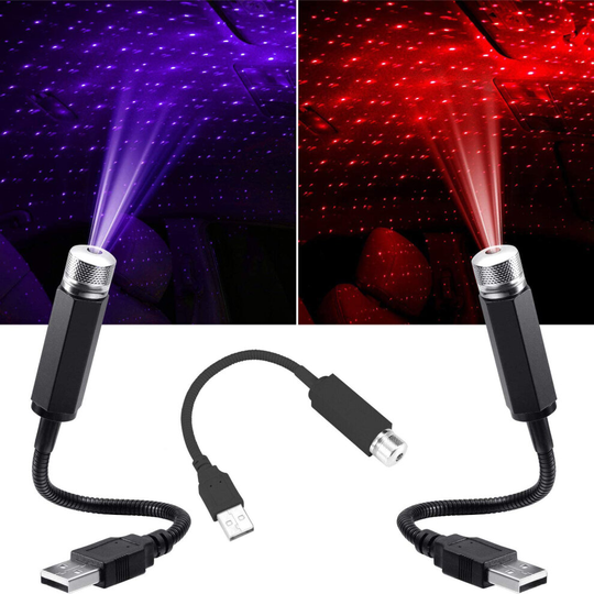(Blue & Purple) Universal USB LED Star Projector Neon Atmosphere Ambient Lamp Car Roof Interior Light laser