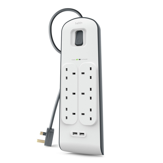 Belkin 6 Socket 2 USB Outlet 2 Meter Surge Strip