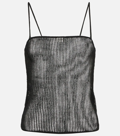 Ribbed-knit linen and silk tank top