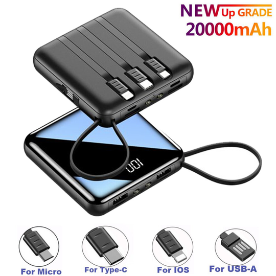 20000mAh mini Power Bank, 3 in 1 Phone Charger, Dual USB Ports 5V/2.1A