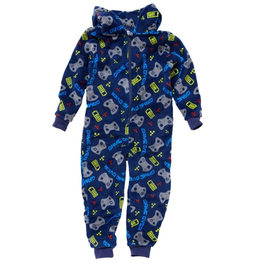(10-11 Years, Blue) Bedlam Boys Gaming Fleece Hooded Onesie Jumpsuit Playsuit