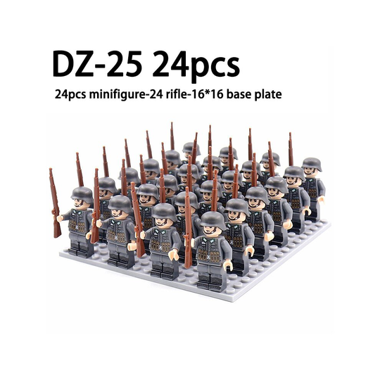(DZ-25 -24pcs) Minifigures 24pcs Military Building Blocks Eight-nation Phalanx Assembling WW2 Military Games Sand Tables Collections 16