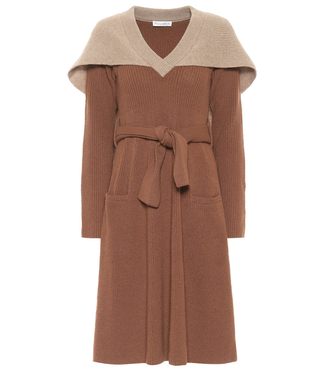 Caped wool midi dress