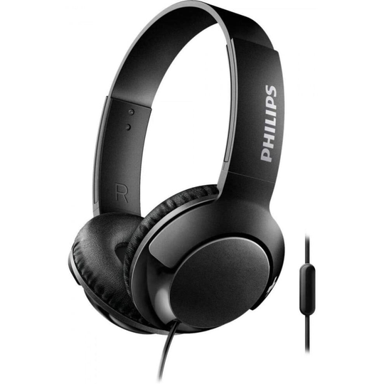Philips SHL3075 BASS+ On-Ear Isolating Headphones with Mic - Black