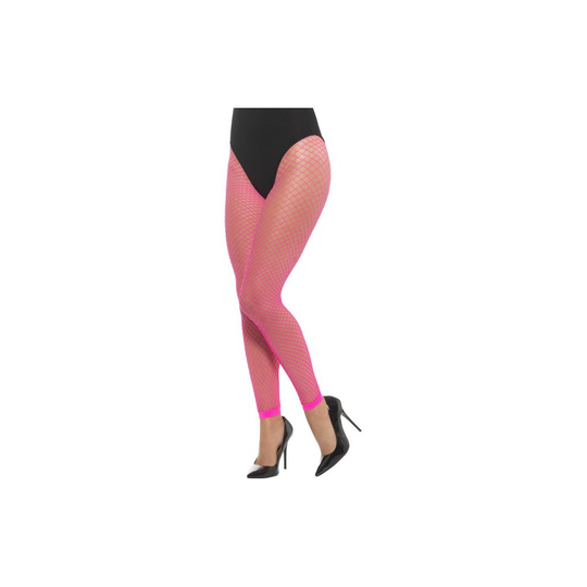 Neon Pink Footless Net Tights - ladies footless fish net tights adults 1980s neon hosiery fancy dress accessory