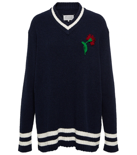 Appliquéd ribbed-knit sweater
