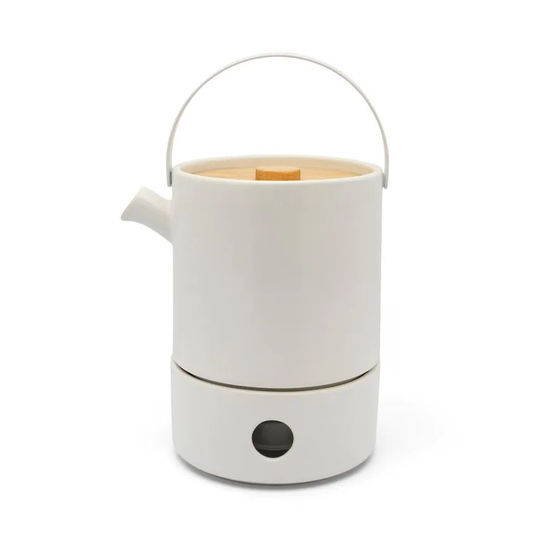 Bredemeijer Tea Set Umea Design Stoneware Teapot 1.2L with Warmer in White with