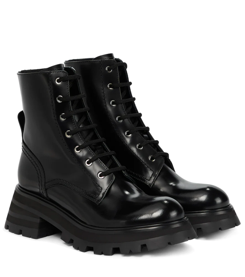 Patent leather combat boots