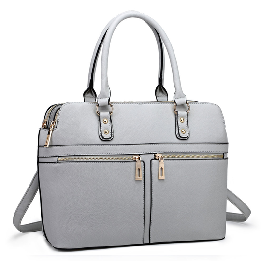 (Light Grey) Miss Lulu Women Leather Handbag Laptop Shoulder Bag Tote Light Grey