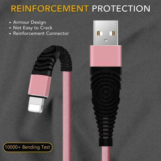 (Rose gold, 2M) Heavy Duty Extra Long Data USB Charger Cable 3m 2m Lead For iPhone 8 7 6s 5s X