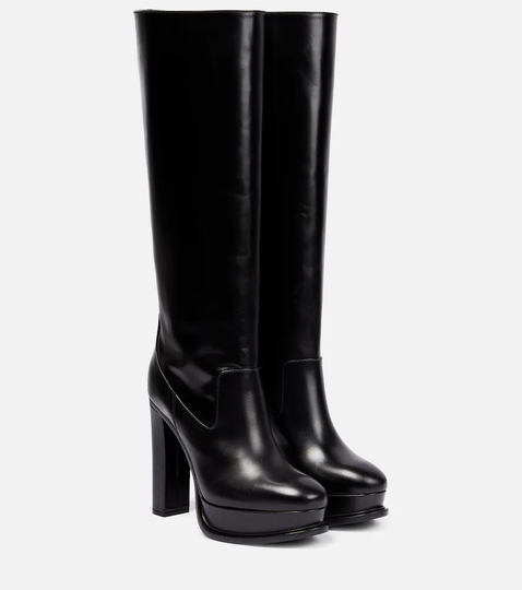 Leather platform knee-high boots