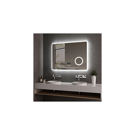 EMKE Led Bathroom Mirror with Bluetooth - Thin Bathroom Wall Mounted Makeup Mirror with 3-Fold Magnification, Touch Switch, Demister Pad, Dimmabl
