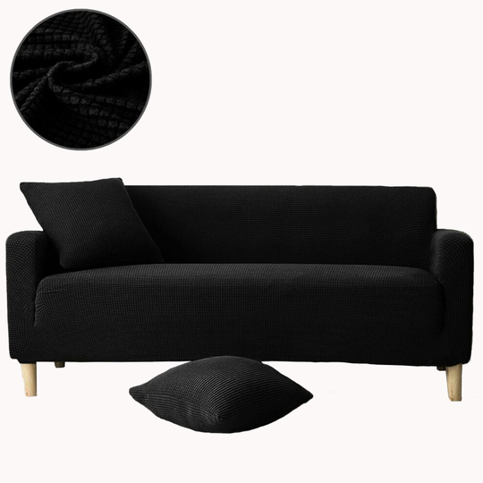 (Black, 2 Seater(145-185cm)) Stretchable 1/2/3 Sofa Couch Slipcover Cover Settee Protector