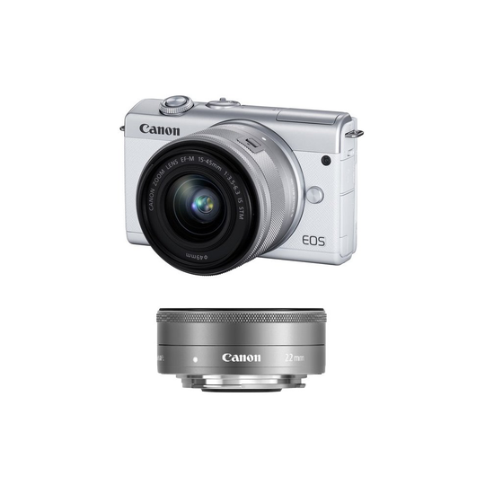 CANON M200 White KIT EF-M 15-45mm IS STM Silver EF-M 22MM STM Silver