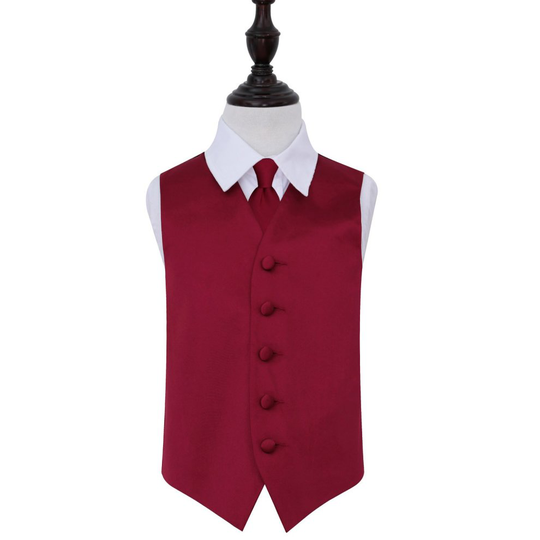 Burgundy Plain Satin Wedding Waistcoat & Tie Set for Boys 34'