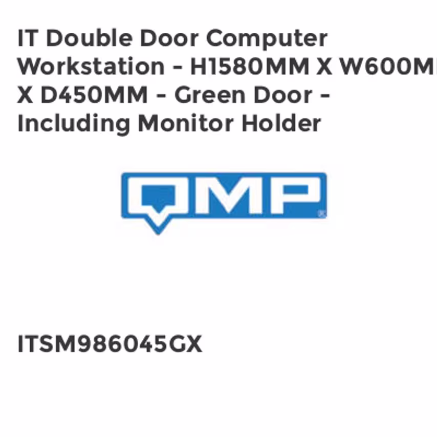 QMP IT Double Door Computer Workstation - H1580mm x W600mm x D450mm - Green Door